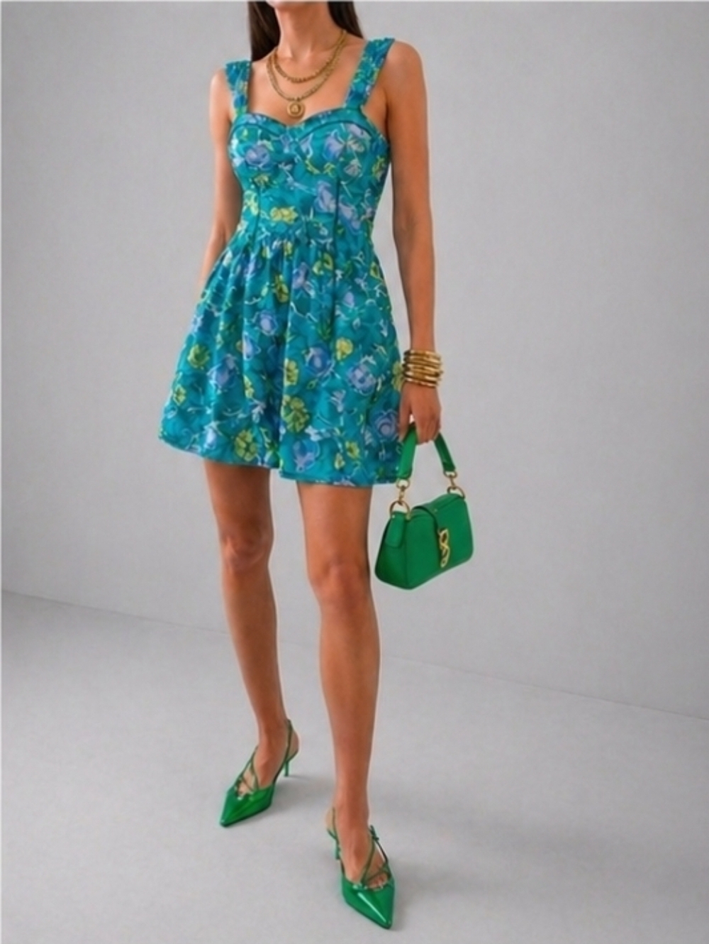 B.O.G Collection Floral Blue Green Strap Sundress XS NEW